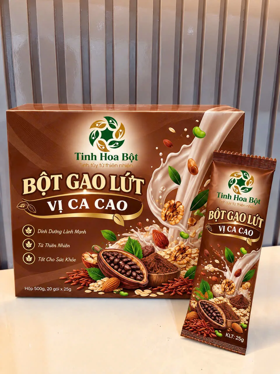 Bột Gạo Lứt Vị Ca Cao Tinh Hoa Bột – Hộp 20 Gói Tiện Lợi (500g)