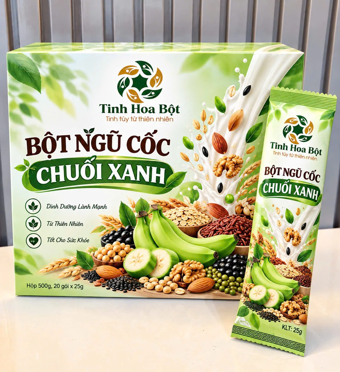 Bột Ngũ Cốc Chuối Xanh Tinh Hoa Bột – Hộp 20 Gói Tiện Lợi (500g)